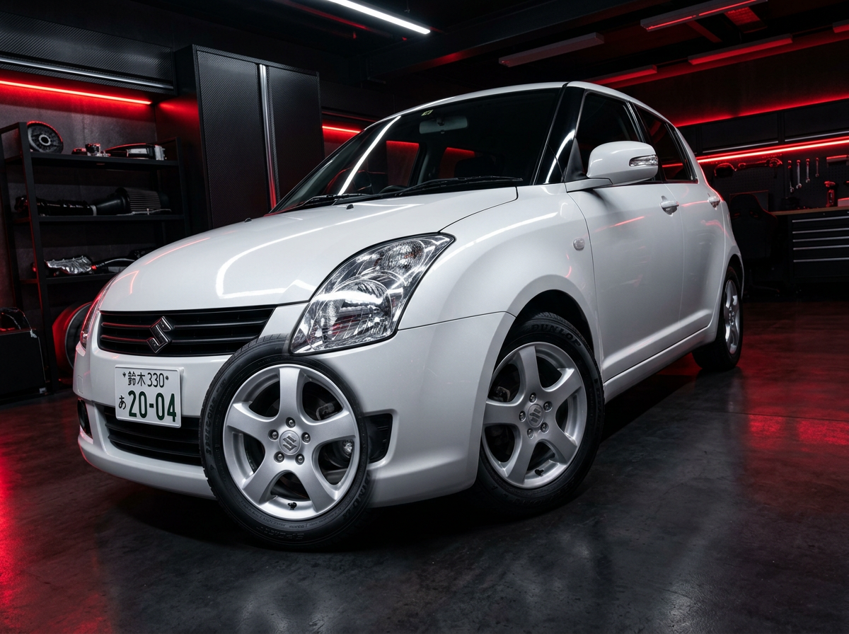White Suzuki Swift front angle